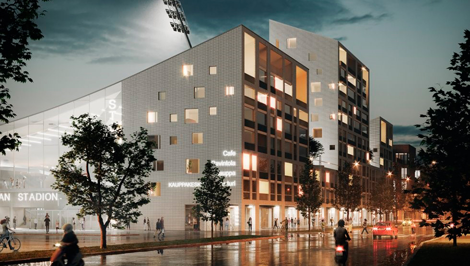 Tammelan Stadion -hybridihankkeessa kenttä ja asuintalot yhdistettiin viihtyisäksi kokonaisuudeksi
